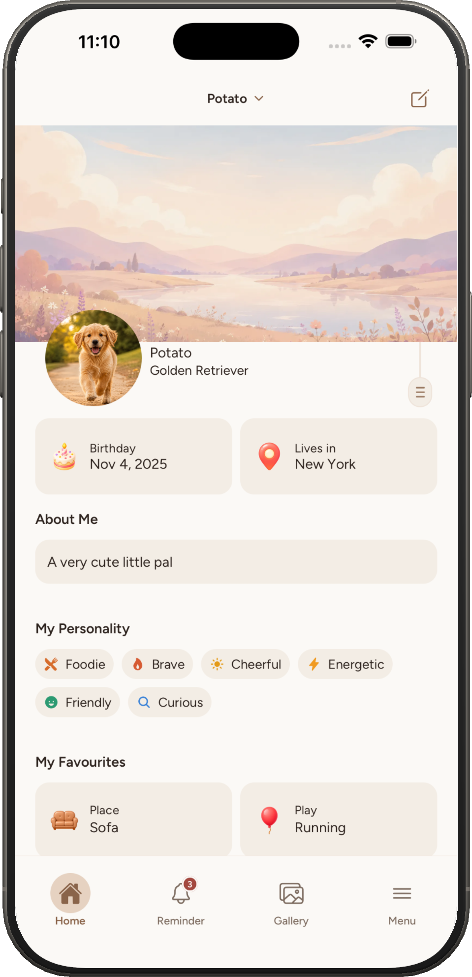 Palbook pet profile screen on iPhone